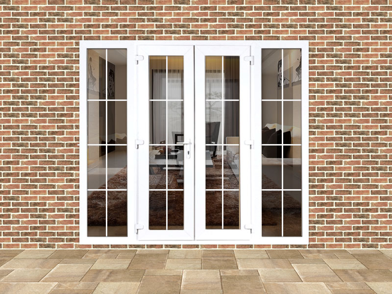 5ft uPVC French Doors with 2 Wide uPVC Side Panels Flying Doors